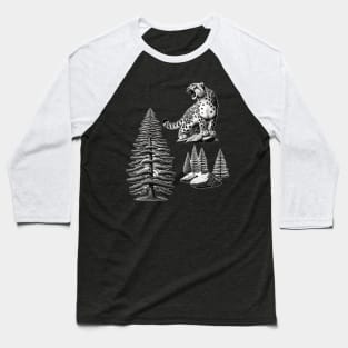 Mountain Majesty: Fir, Granite, and Roaring Leopard Baseball T-Shirt